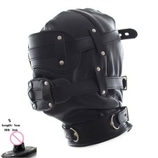 Bondage Headgear Sensory Deprivation Hood Eye Mask Mouth Gag Plug Restraints SM