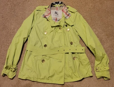 Vintage Y2K Burberry Cropped Trench Coat Lime GUC Womens Size 8