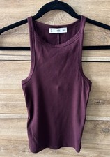 Mango Sleeveless Ribbed Tank Top - Plum - Siz...