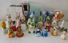 15-Pc vtg Bell Lot • Porcelain Ceramic Figurine Set • Colorful Collectible Décor