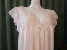 Vintage Shadowline Pink Silky Semi-Sheer Nylon Floral Lace Nightgown 3XL NWT