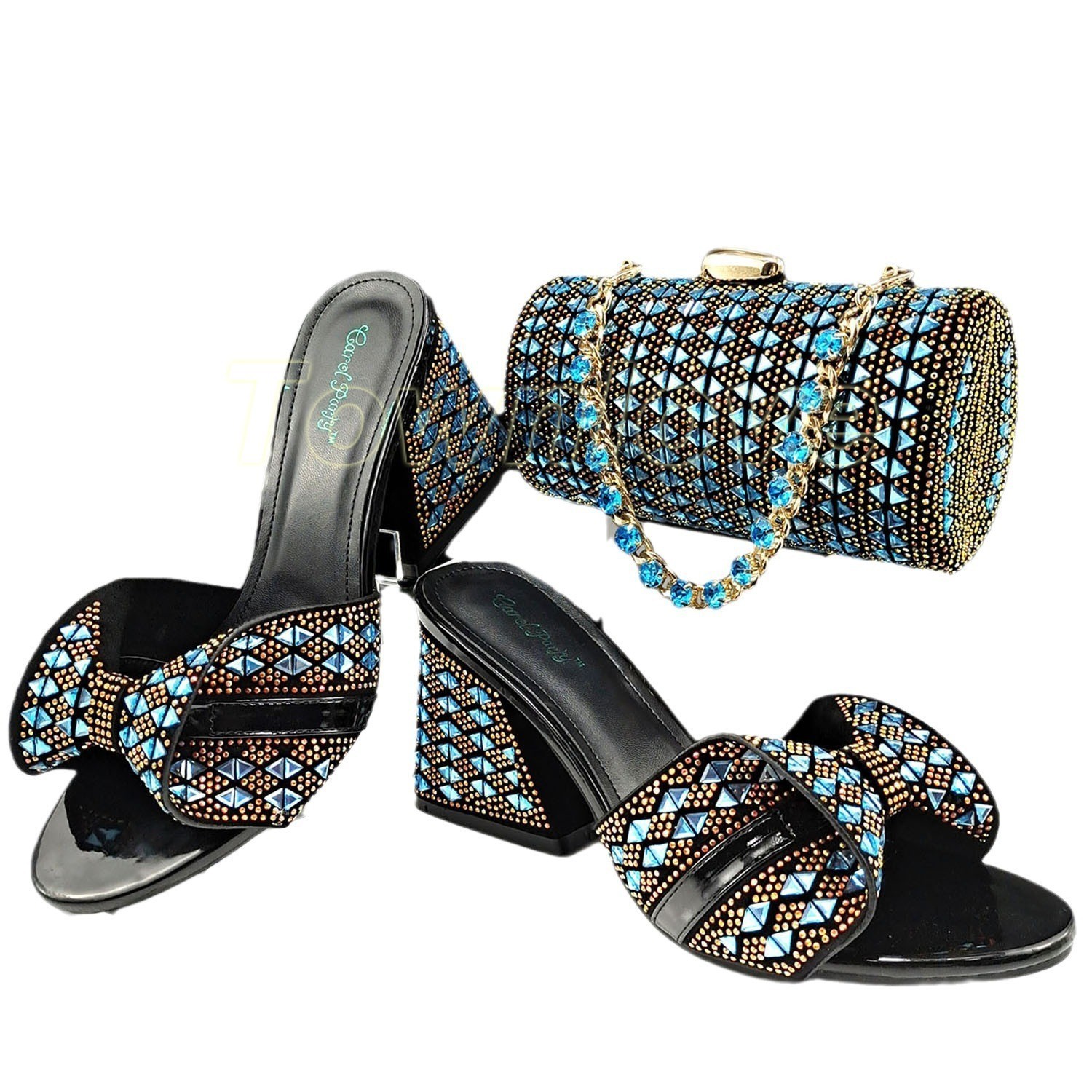 PANTOFOLA D’ORO Set borsa scarpe donna punta tonda tacco spesso tacco alto ciabatte moda casual