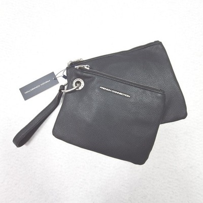 French Connection Wristlet Womens OS Black Lara Pebble Double Slim Pouches NWT