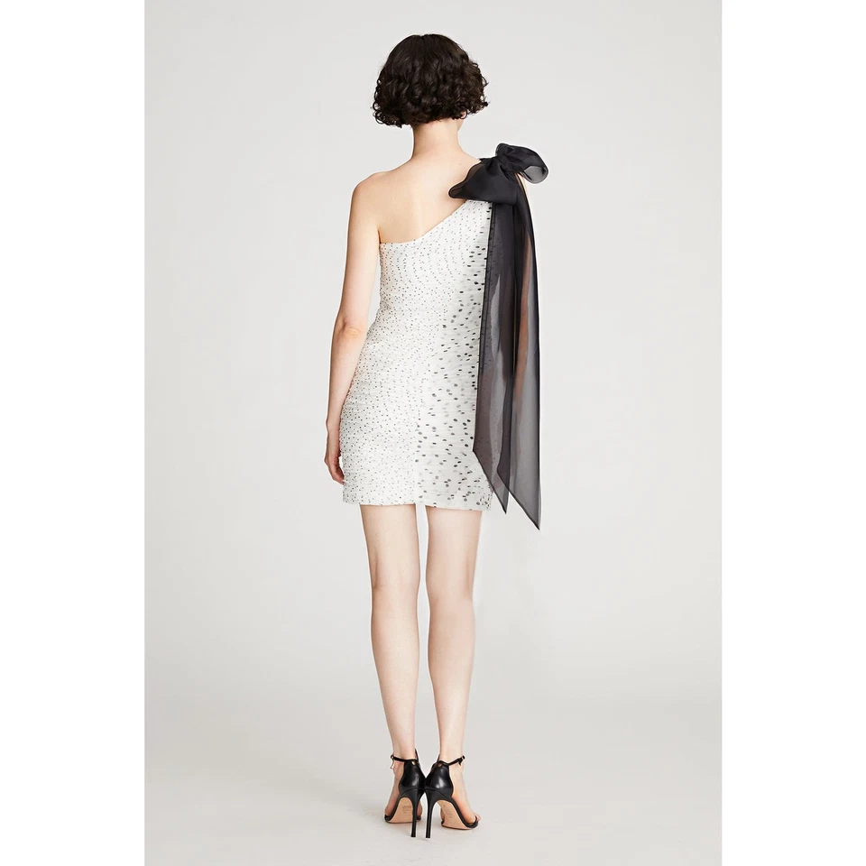 HALSTON white and black ANALISE DRESS IN MICRO DOT MINI Dress size 14 - Image 2 of 4