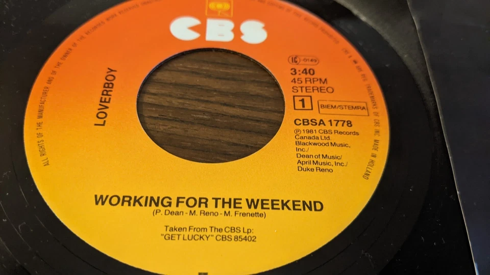 Disque 45 Tours Vinyle Loverboy Working for the weekend  1981 NL - Photo 3/3
