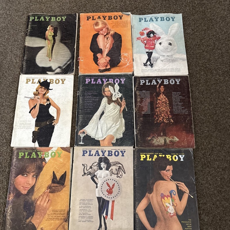 Playboy Magazine Lot of 9 VINTAGE HIPPIE GIRLS 1966 & 1968