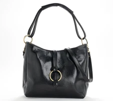 Floto Leather Tavoli Tote with Crossbody Strap Black New