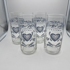 Libby CRISA Blue Hearts Set of 4 Glass Water ...