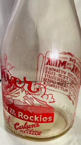 Frink Dairy 1 Qt Bottiglia di Latte Rosso Pyro Grafica Collo Hobnail Denver Co Vintage - Foto 6 di 8