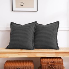 Corduroy Dark Grey Throw Pillow Covers Set of 2 Striped Boho Decorative with ...