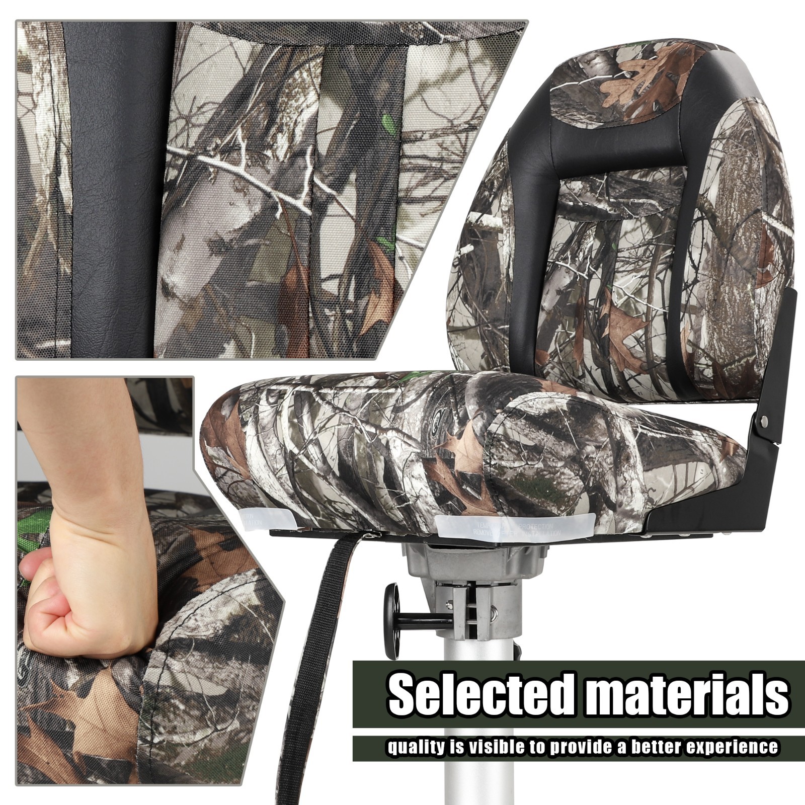 NORTHCAPTAIN High Back Folding Fishing Boat Seat,Camo/Black,2 Seats