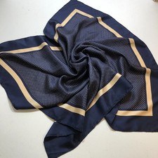 vtg TRIANGLE 100 Silk Scarf Hand Printed Hand-Rolled Hem Classic Blue Luxury