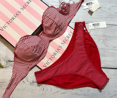 Contre Frankies Bikinis - Clairo sans Bretelle Set de Bain Rouge à Pois Haut - Photo 1/4