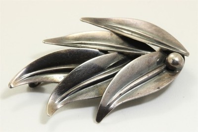 Vintage Niels Erik NE From Denmark Sterling Silver Floral Leaf Brooch Pin 925s
