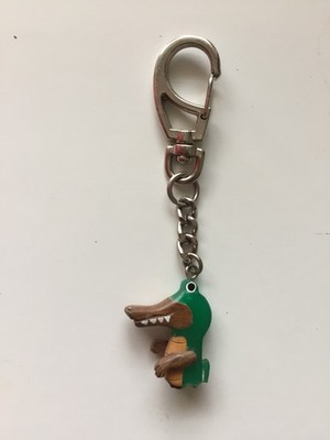 Hand Crafted alligator-crocodile Wood W/Plastic Green Peice KeyRing-KeyChain