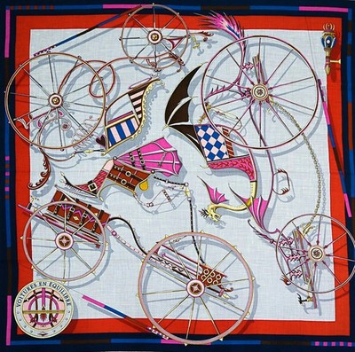 Hermes Shawl Scarf Stole Voitures en Equilibre Cashmere Silk Auth New Carre 140