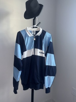 Men's Hummel Light Weight Jacket Blue & White Color Blocked Top Sz XL