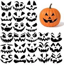 24 Pcs Halloween Pumpkin Face Stickers, Jack-O-Lantern Stickers Black