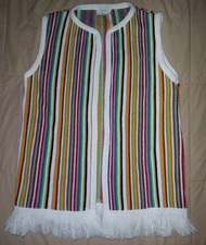 VTG 60s 70s SEARS STRIPED FRINGE HIPPY VEST WOMEN'S USA UNION COLORFUL FESTIVAL