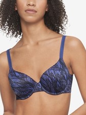 Calvin Klein Blue Print Underwire Bra 32A Leaf Motif Liquid Touch Lightly Lined