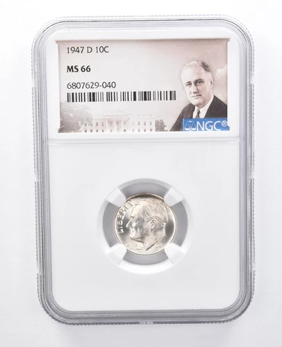1947-D Roosevelt Dime MS66 NGC Peripheral Tone *7952
