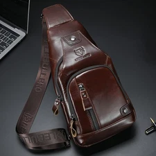 LEBULLBRO Men Sling Backpack Genuine Leather Chest Crossbody Travel Shoulder Bag