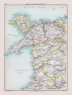 Historic Map - Wales England - Bartholomew 1892 - Vintage Wall Art