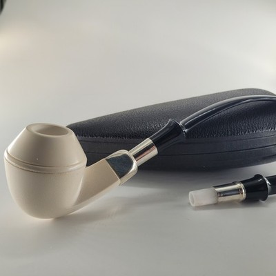 9mm smooth Bulldog silver spigot meerschaum pipe handmade with 2 stems by CPW3