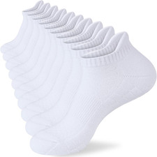 Mens Cotton Cushioned Ankle Socks, Athletic Running Socks with Heel Tab Soft B