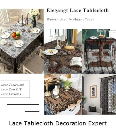  Lace-Tablecloth-Rectangular 60x120-Inch Black Tablecloth Floral Lace  - Image 2 of 4