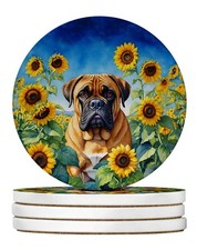 Bullmastiff in Sunflowers Large Sandstone Coasters Pack of 4 DAC6042RCS4