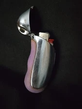 Vtg Lighter Case Rubber Metal Silver Flip Top Purple Cover Holder fits Mini Bic