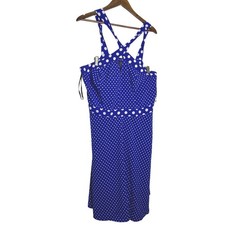 City Chic Blue Polka Dot Halter Dress Smocked Back Fit Flare Plus Size L