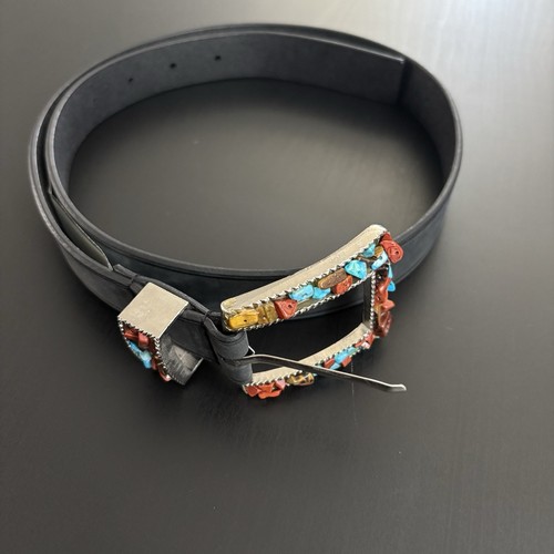 Nine West Women’s Belt Turquoise Stone Covered Belt Buckle Black Belt Medium