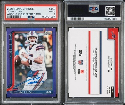 JOSH ALLEN 2025 Topps Chrome Auto Autograph Bills Purple Refractor 45/75 PSA 9