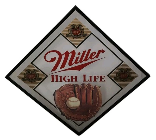 Rare Vintage Miller High Life Beer Baseball Glass Mirror Sign 13x13 in Frame