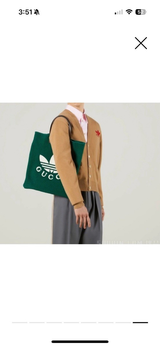 GUCCI×adidas グッチ×アディダス　ニットトートバッグ　グリーン チクチクしません。グッチ×アディダスの毛糸トートバッグ