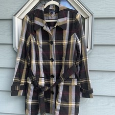Chaqueta Tommy Hilfiger Mujer Mediana Roja Mezcla de Lana a Cuadros Parka Con Capucha Gabardina