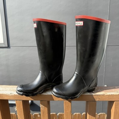 Hunter Argyll Rubber Boots Unisex Rain Knee High Black UK 5 US 5M/6W Galoshes
