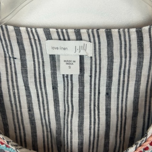 J Jill love linen Cardigan Top Boho 100% Linen Embroidered Striped Tassel Small - Picture 3 of 13
