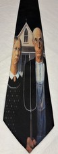 Ralph Marlin Vintage 90s American Gothic Print Necktie Made In USA