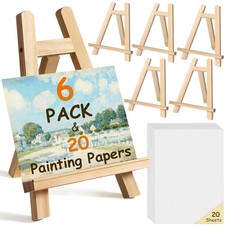 SPTWHMSY 6 Pack Small Table Easel with 20 Papers Natural Pine