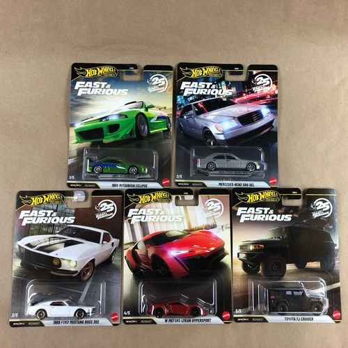 Hot Wheels Premium 2026 Fast & Furious 25th Anniversary Set of 5 Cars 1:64 Scale
