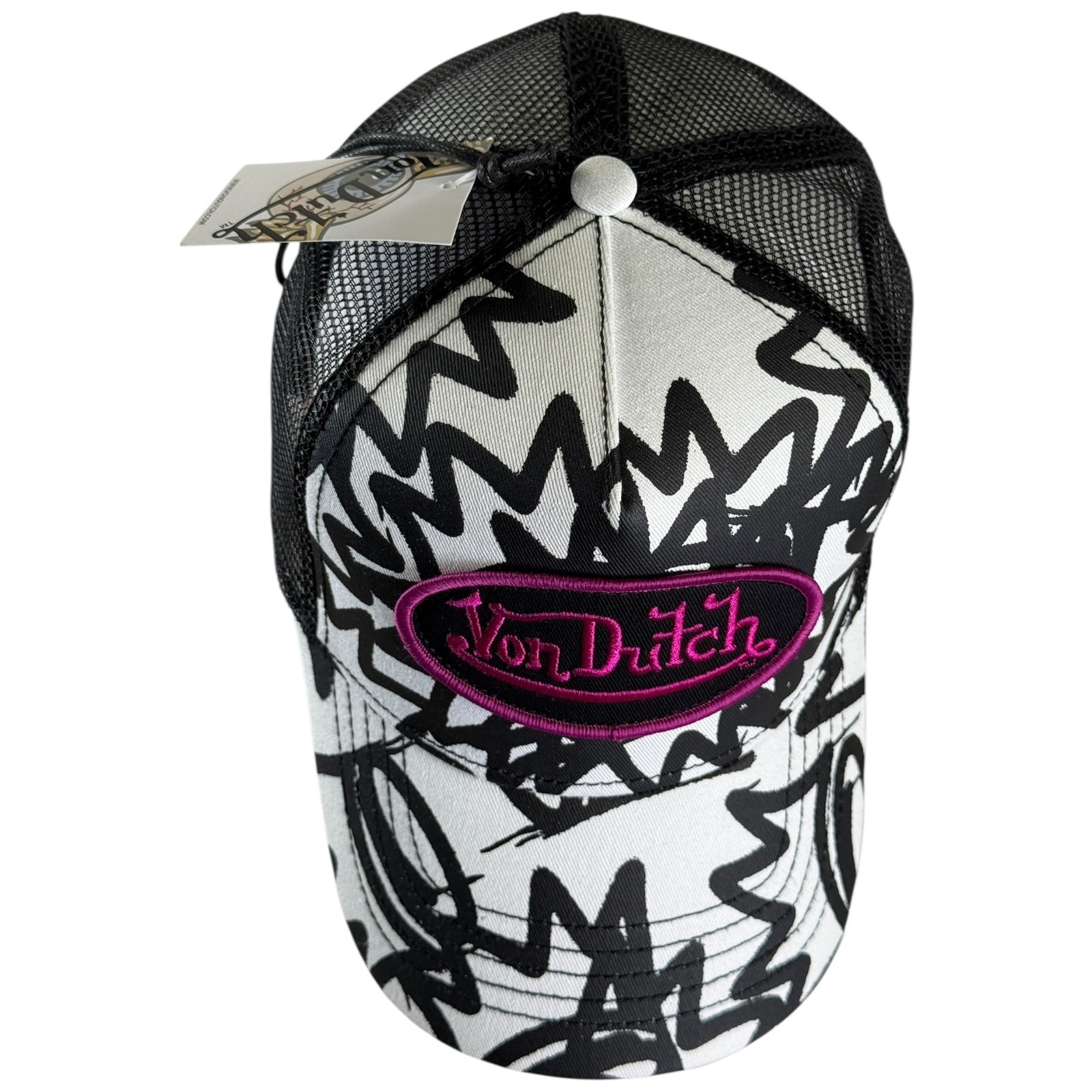 Von Dutch Hat Cap SnapBack Trucker Mesh Graffiti Patch Black/White NEW W/ TAGS!