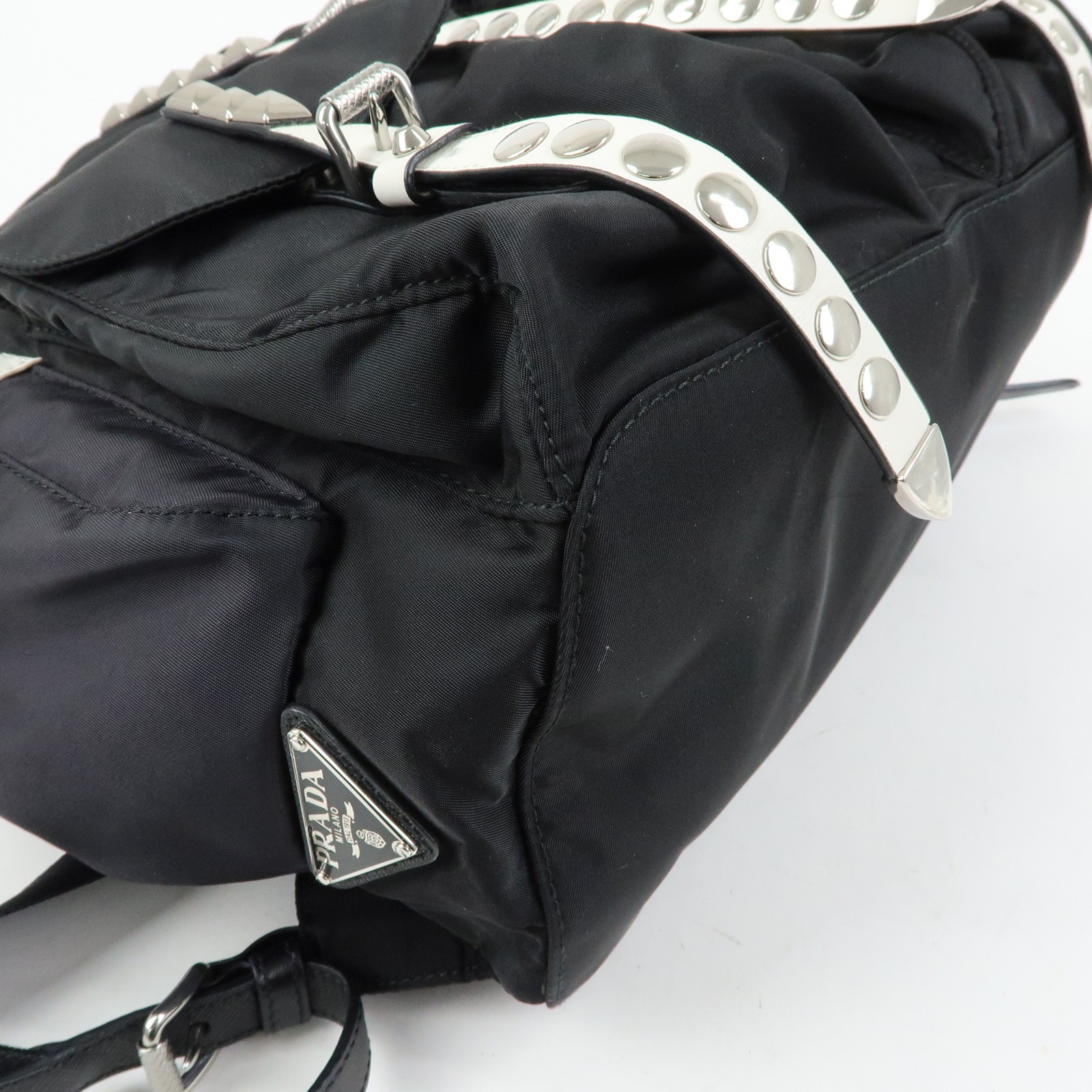 PRADA Triangle Logo Nylon Studs Backpack Rucksack… - image 11