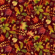 Studio E - Autumn Fields - Autumn Leaves - Burgundy, Fabric by the Yard