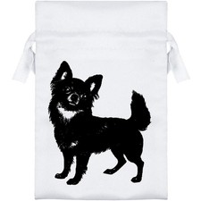 'Long Haired Chihuahua Standing' Satin Drawstring Bag/Pouch (SB052158)