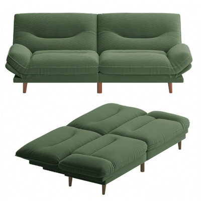 Convertible Futon Sofa Bed 2 Seater Adjustable Backrest Green Loveseat