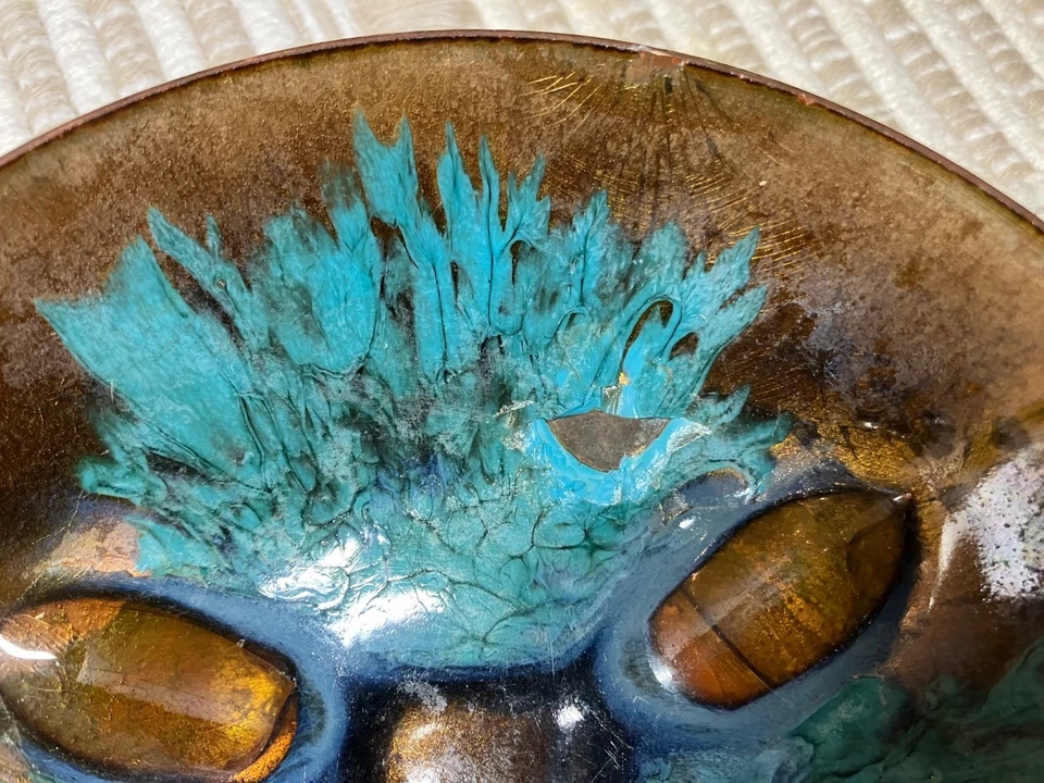 Tigela de cobre esmaltada vintage MCM Edwards Star para Georg Jenson diâmetro 5-3/4" - Imagem 4 de 4