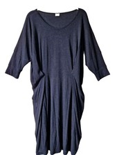 Poetry Size 14 Tunic Dress Navy Wool Blend Women's Batwings Sleeve Ruched 